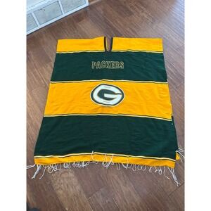 Green Bay Packers Poncho Adult One‎ Size Green Yellow Striped Fringe NFL
